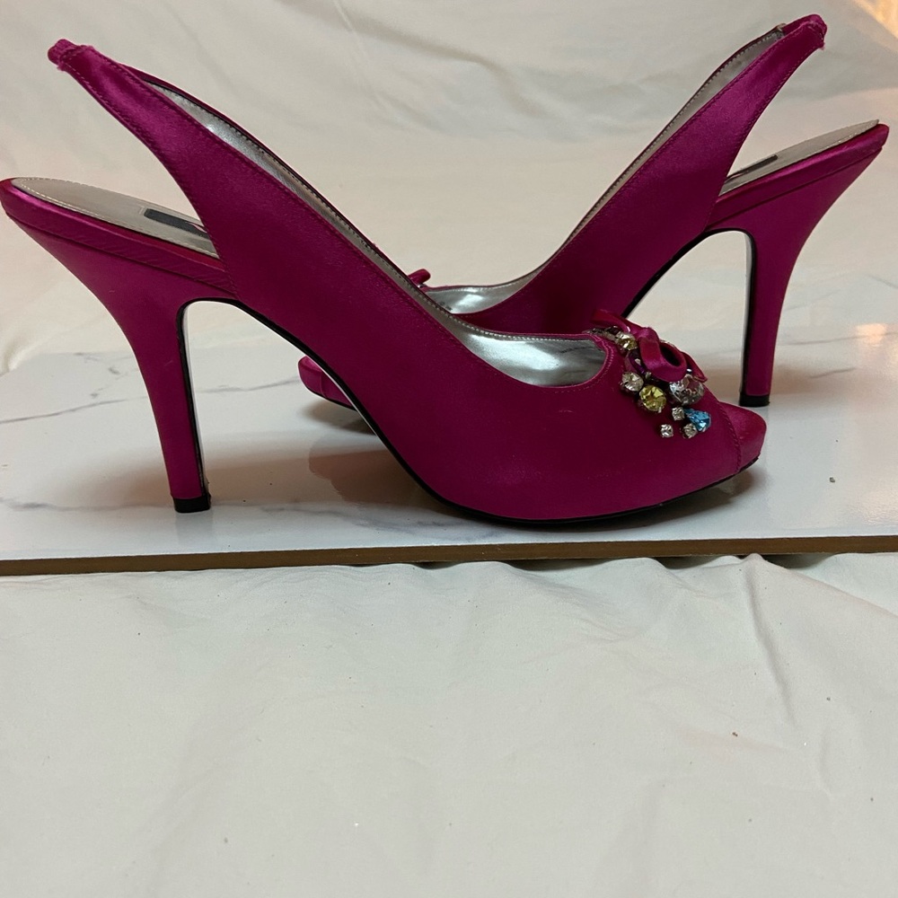 Nina Milika Fantasy Crystal dark pink jeweled open toe slingbacks